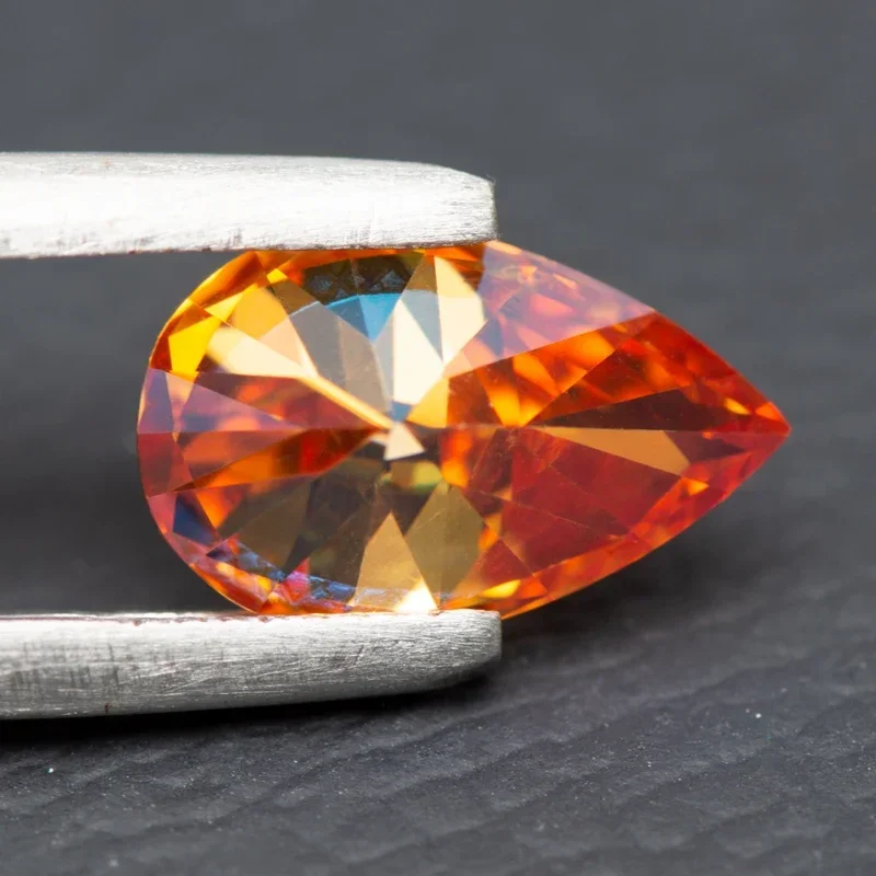 Moissanite Stone Pear Cut Orange Colored Lab Grown Gemstone  DIY Charms Jewelry Materials Pass Diamond Tester with GRA Report