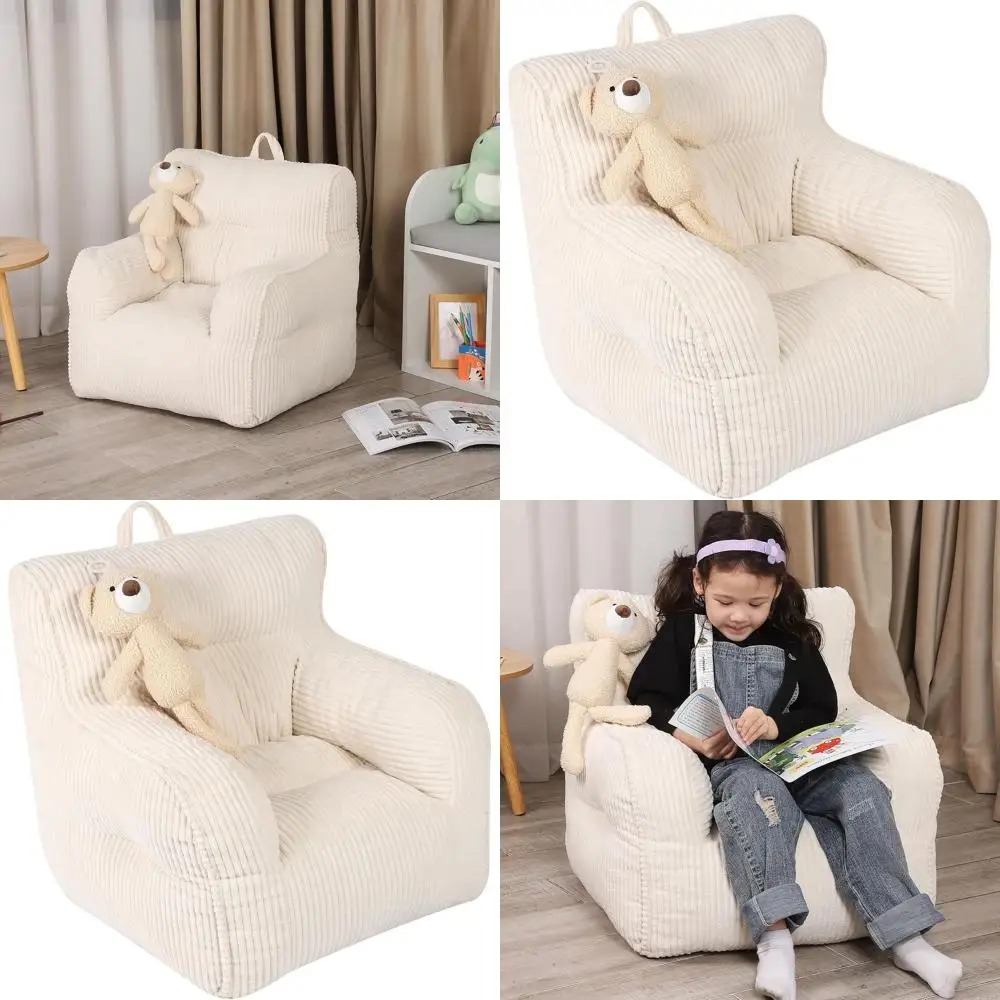 

Plush Bear Bean Bag Chair for Kids, Cozy Toddler Seat, Beige