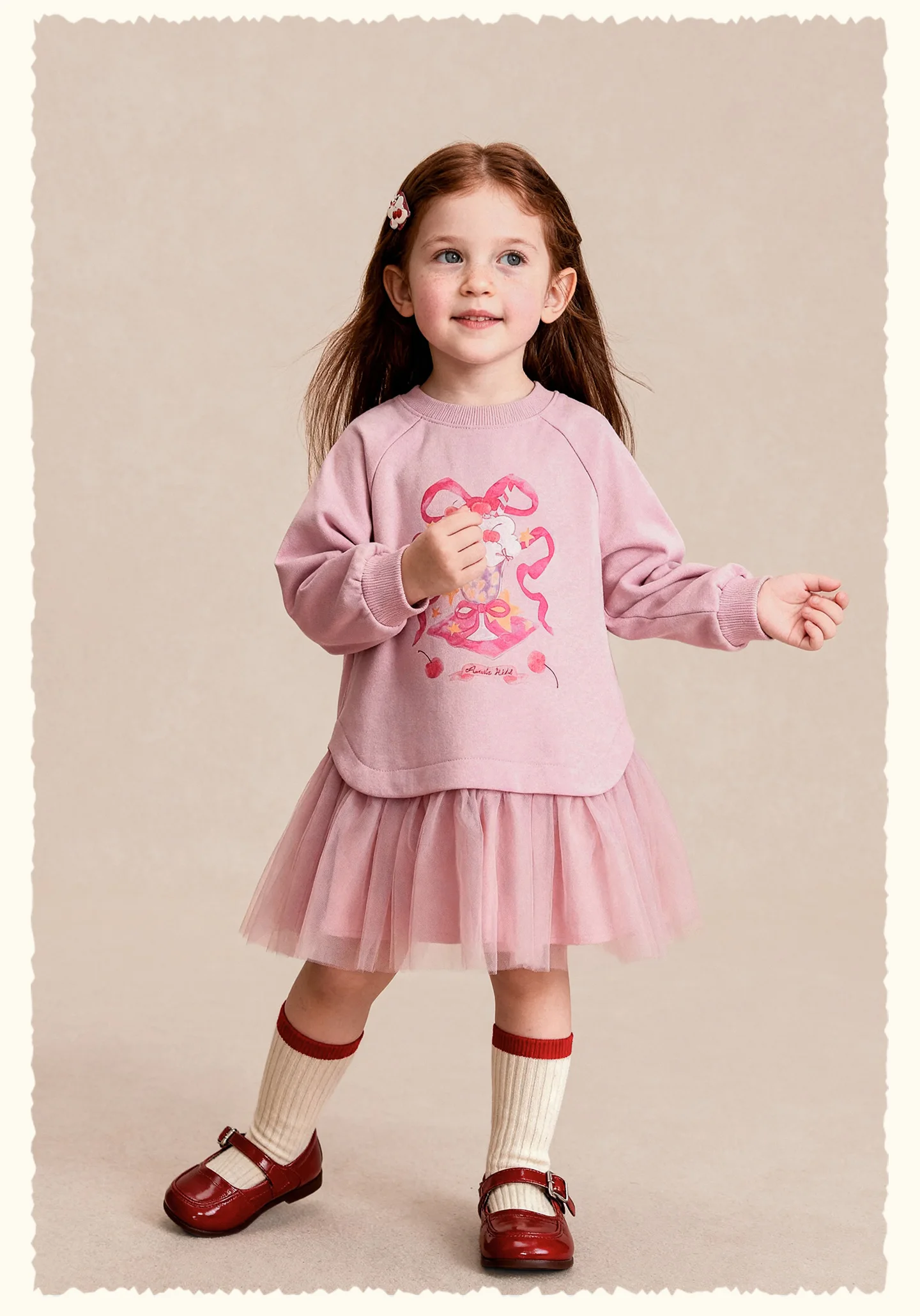 Amila 2026 Herbst Neues Kinder-Mädchen-Mesh-Splice-Kleid Niedliches Eiscreme-Muster Süßes Liebliches Prinzessinnen-Partykleid – Detail 9