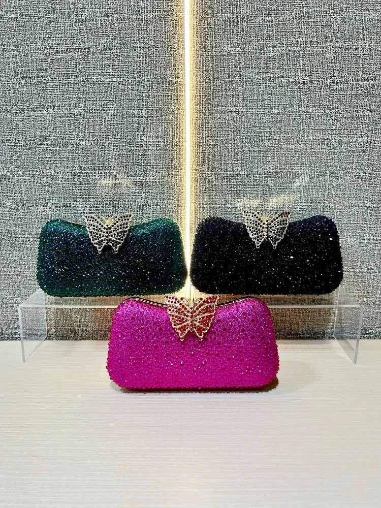 Moda 3d borboleta decoração saco de noite delicado feminino cravejado diamante bolsas casamento bolsa embreagem corrente sacos ombro