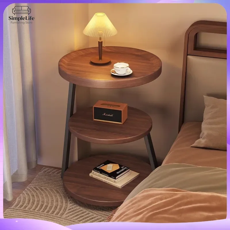 Small Metal Bedside Table 3-Tier Nightstand for Bedroom Living Room Study Balcony Coffee Table Tea Table Compact Modern Side