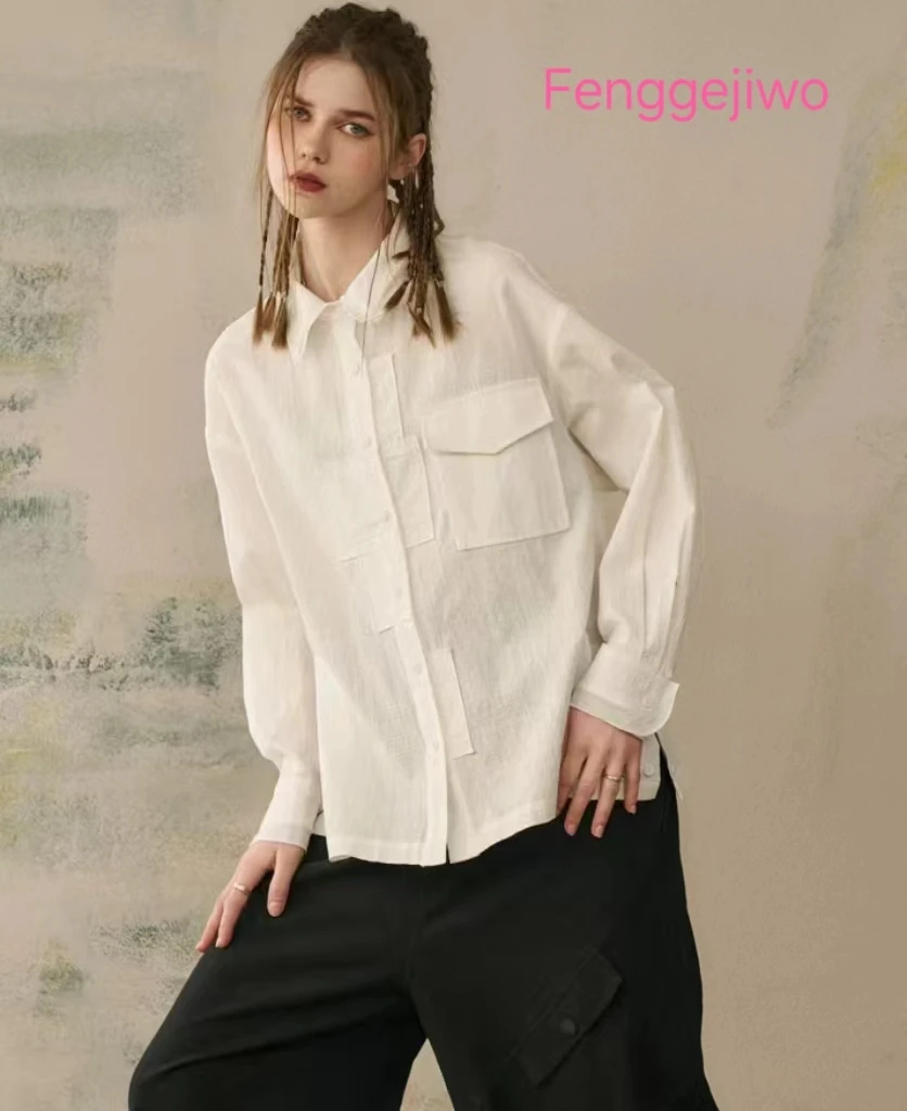 Fenggejiwo Women's Shirt Solid Color Version Slightly Loose Spring/Summer Style