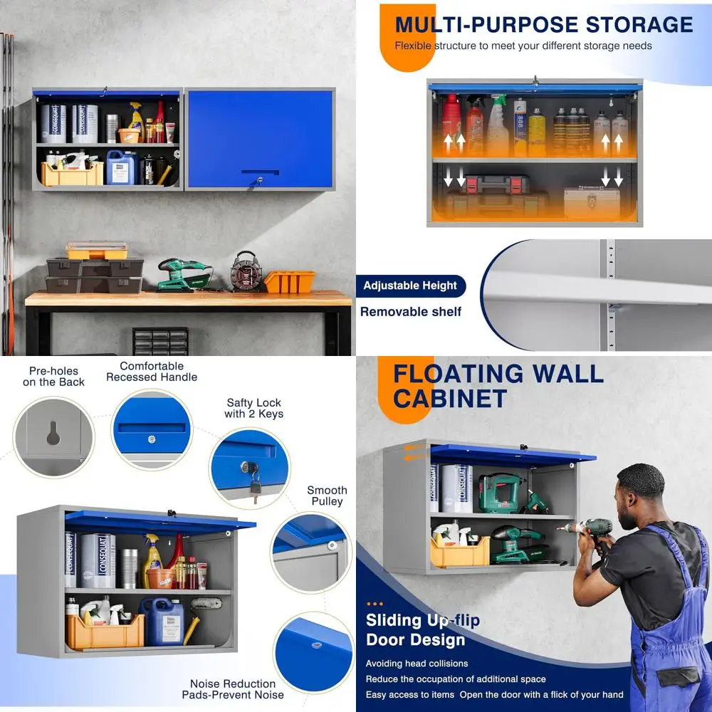 

Настенный металлический шкаф для хранения сине-серого цвета с дверцами и полками, высота 21,6 фута, для гаража, подвала, кухни, склада