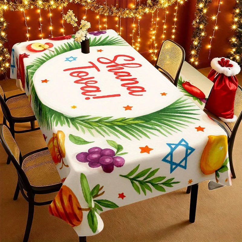 Shana Tova Rectangle Tablecloth for Table Decor Rosh Hashanah Honey Pomegranate Kitchen Dining Table Cloth Jewish Party Decor