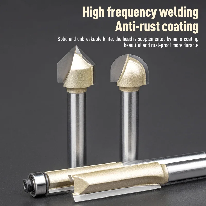 HUHAO 1/4"Shank Straight Router Bit Trimming Cutter Carbide Steel Trimming Machine Milling Cutter Wood Woodworking CNC Tools