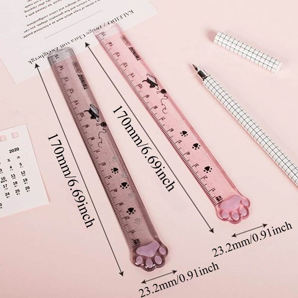 15CM Cute Cat Claw Ruler Adorable Cartoon Plastic Straight Edge Kawaii Measuring Tool for Art Craft School Office Stationery