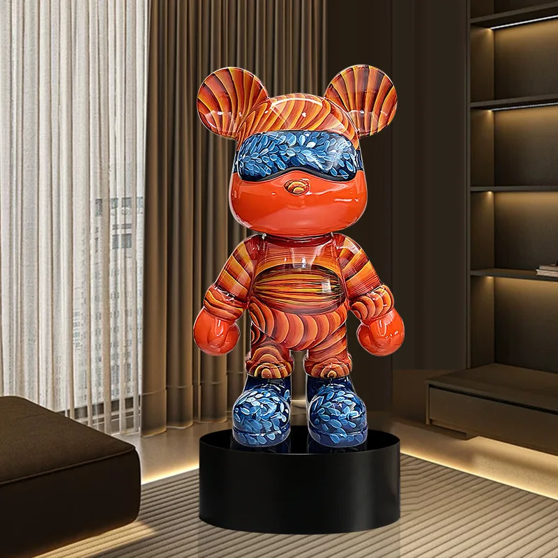 80cm Hand Painted Fluid Bear Large Floor Statue Modern Cartoon Decor Ornament for Living Room Villa Lobby Decoration Crafts