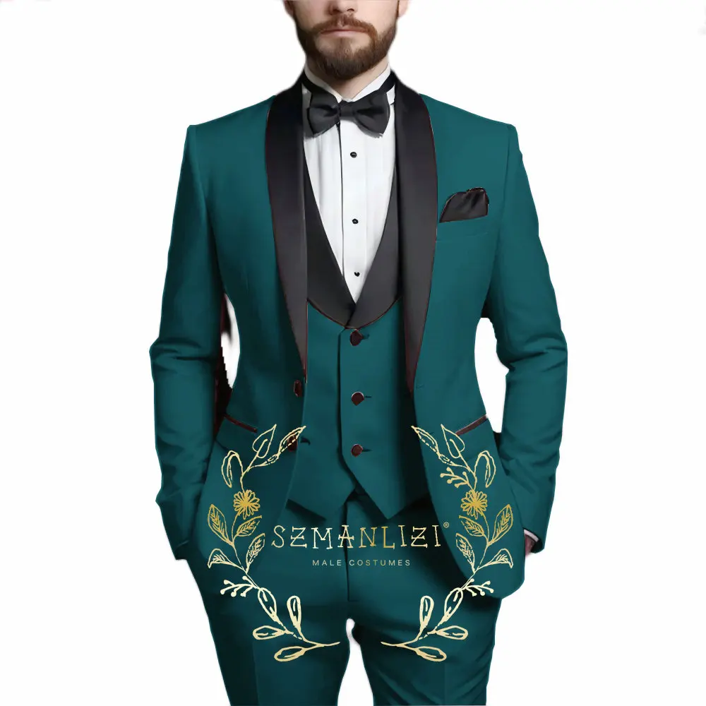 Light Green Men's Suit Costumes 3 Pieces Blazer Vest Pants Wedding Tuxedo Formal Male Suit for Wedding Business Groomsmen Prom