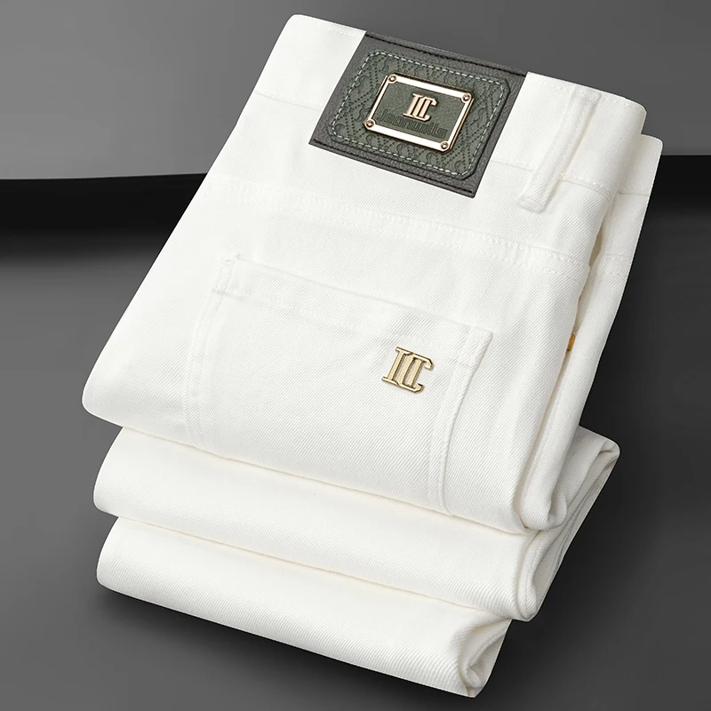 

Осень-зима, роскошные мужские джинсы, оригинальные товары для хвоста, легкие роскошные облегающие модные городские джинсы с металлическими украшениями, средняя талия