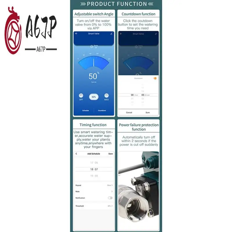 

A67P-Tuya Smart Zigbee Electric Motorized Ball Water Valve Stainless Steel Garden Irrigation Remote Control For Alexa
