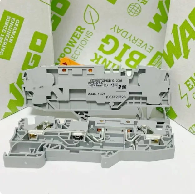 WAGO 2006‑1671 2‑Pole Knife Disconnect Terminal Block, Push‑in Spring Connection With Test Function, 30A 800V 6sqmm Rail‑mount T