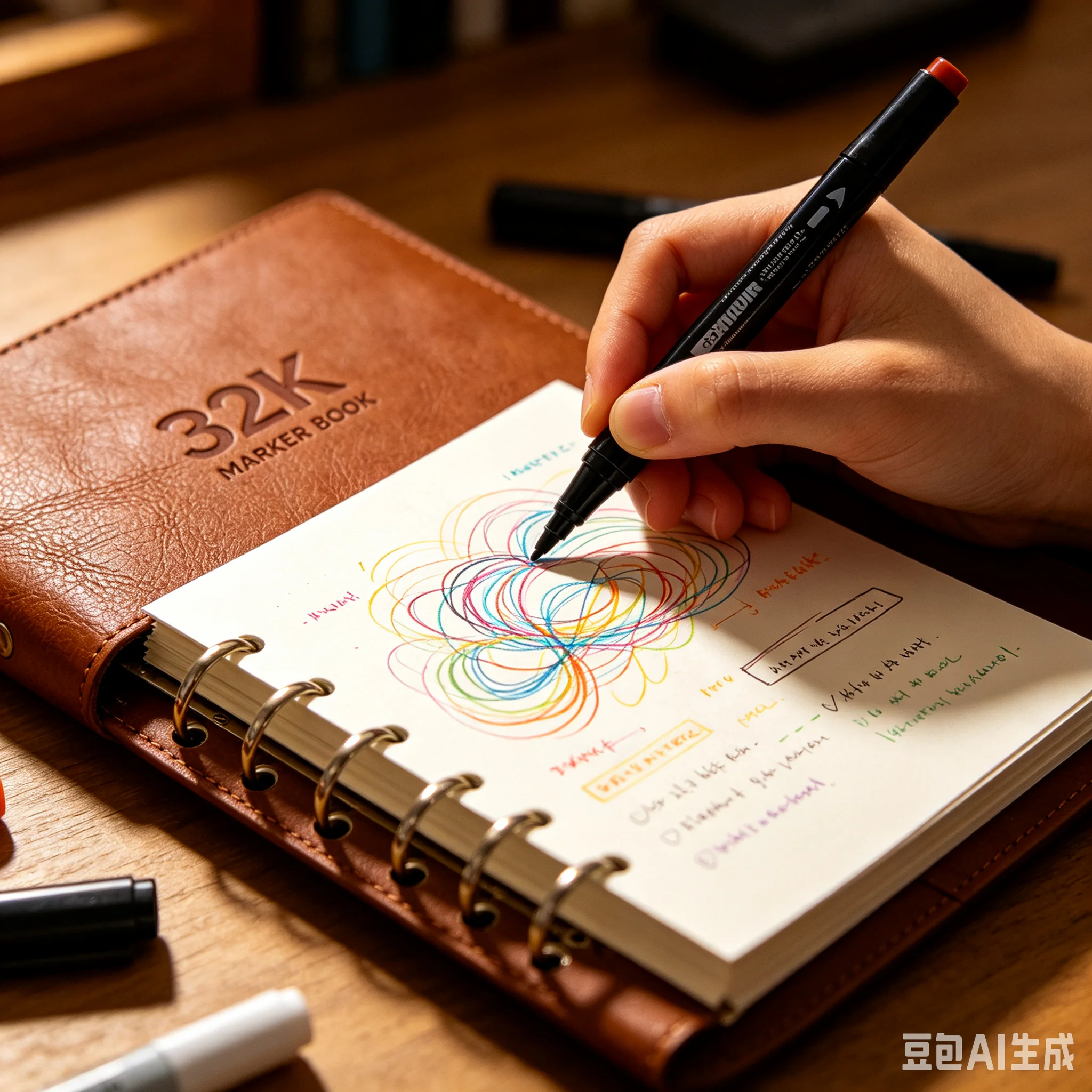 32K Brown Hardcover Loose-Leaf Marker Sketch Book 6 Ring Binder Drawing Notebook Waterproof Thick Paper Art Sketch Pad For Artist Graffiti Painting Student Supplies