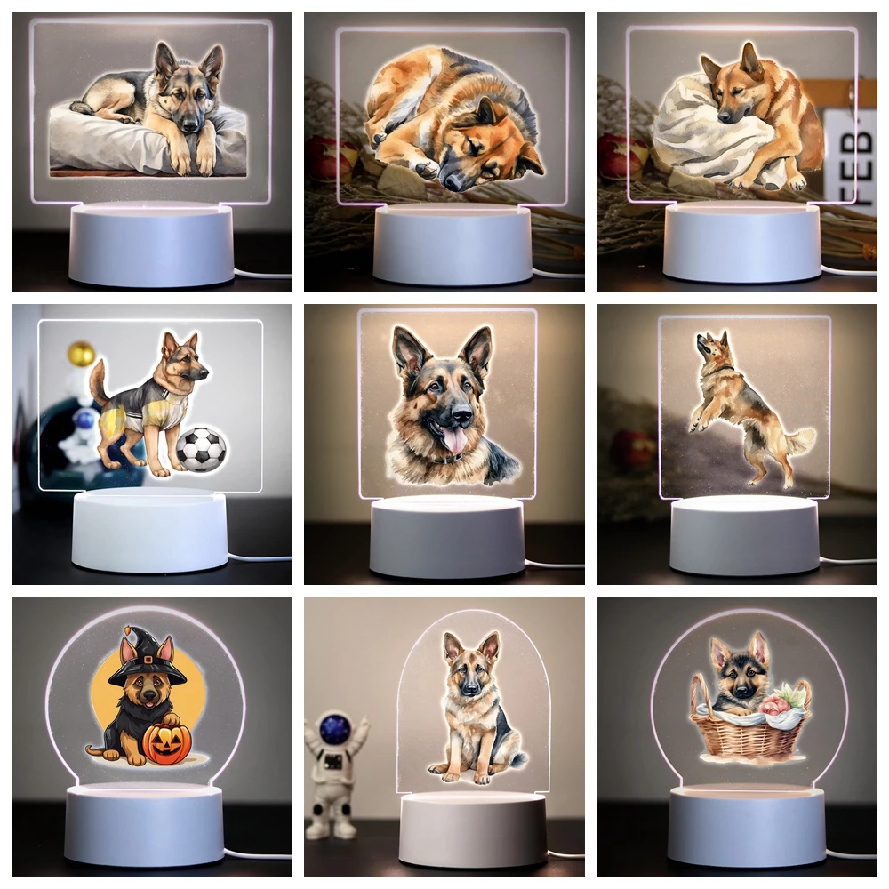 

Beauty German shepherd dog Led Night Light For Home Room Decor 3D Dog Night Light With Black Base Bedroom