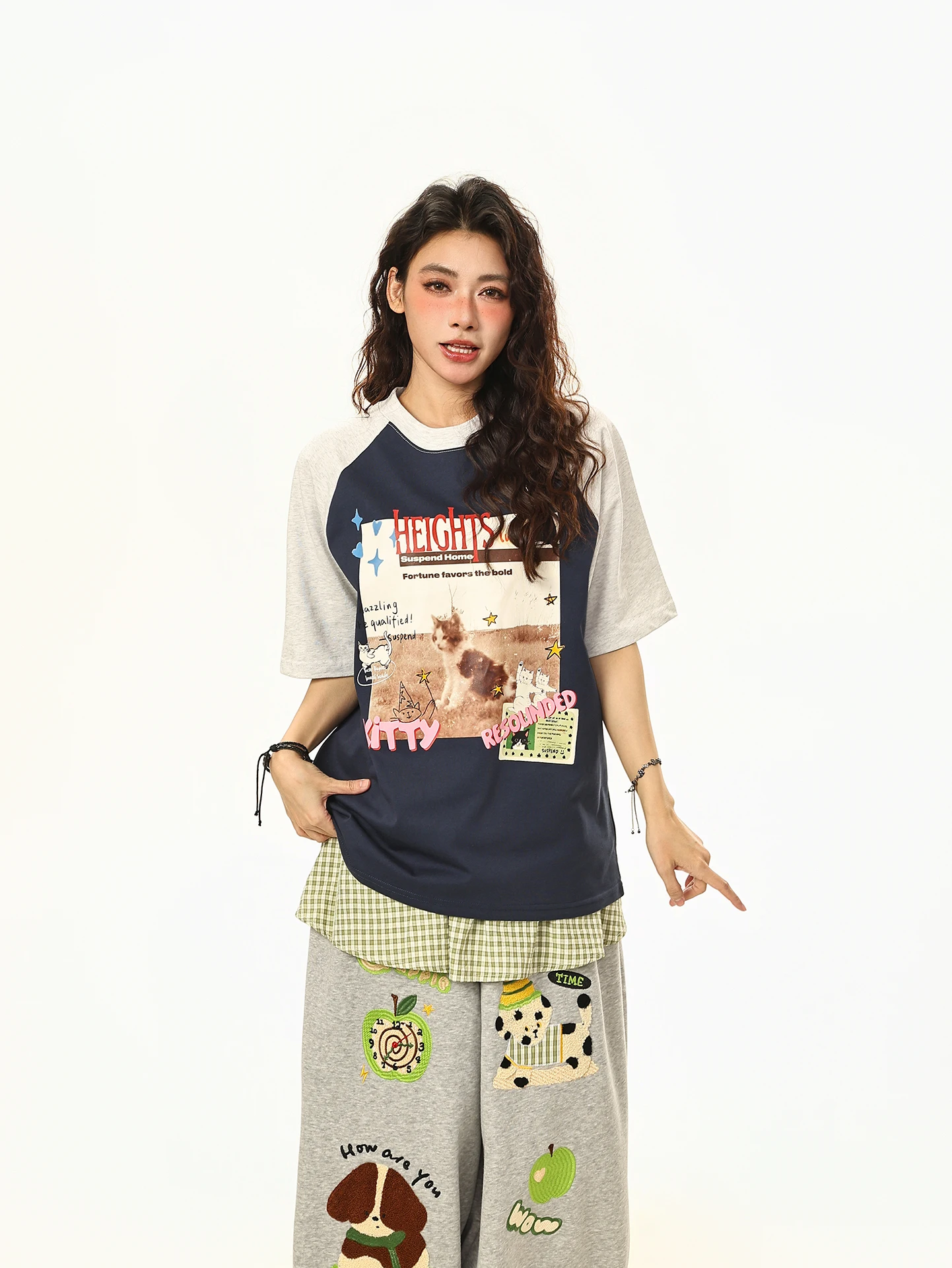 

Женская летняя футболка Boeax в американском ретро-стиле с принтом, цветными блоками, круглым вырезом и коротким рукавом, свободного кроя, повседневная, стильная и комфортная.