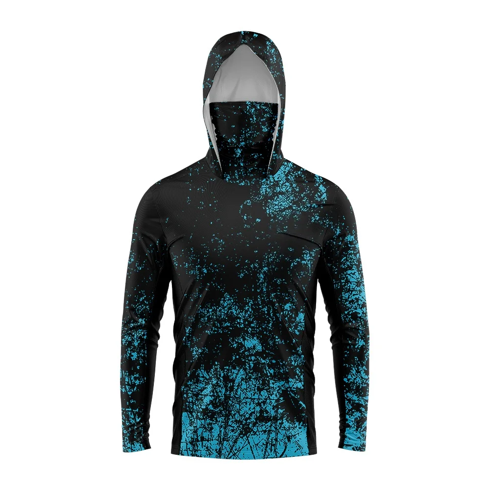 Vintage Brown Hexagon Camo Men Fishing Hooded Shirt Built‑in Face Cover UPF50+ Sun Protection Quick‑Dry Long Sleeve Tops image 5
