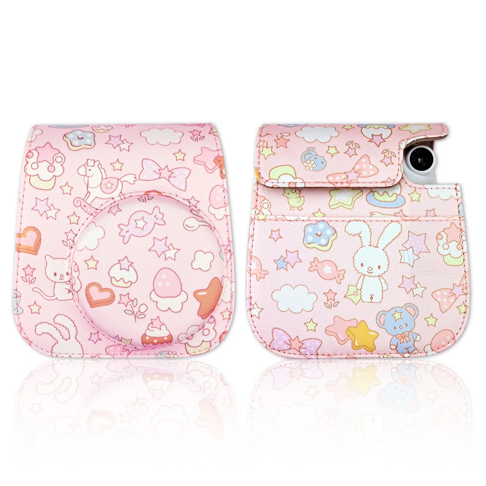 New For Fujifilm Instax Mini 11 Instant Film  PU Leather Bag Case Cover Shell Pink Cute Rabbit With Shoulder Strap Camera Bag