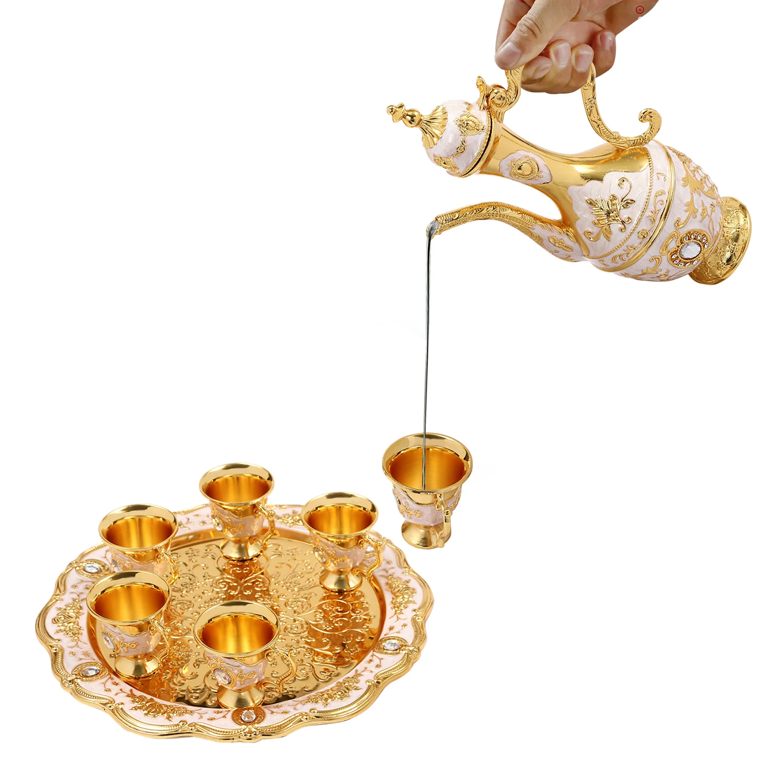 터키 차 세트, 빈티지 터키 커피 세트 냄비와 6 컵 홈 장식 생일 크리스마스 집들이 결혼식