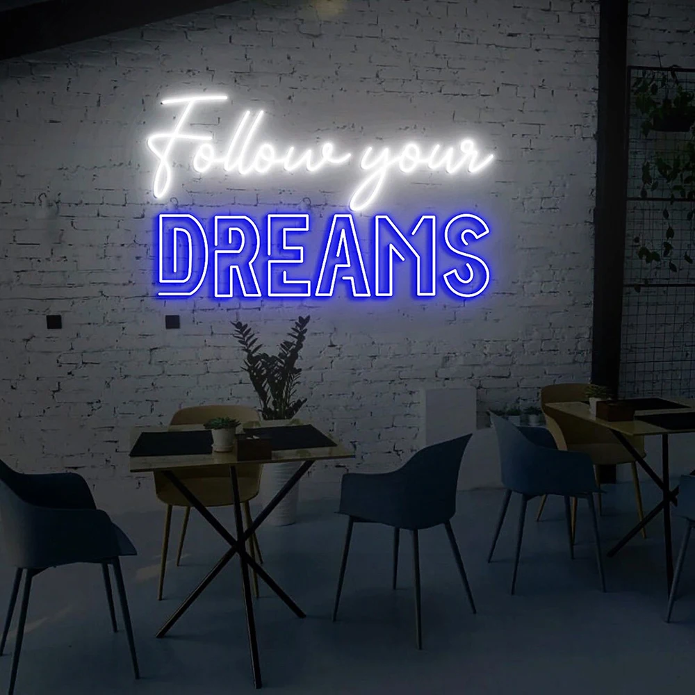 Follow Your Dreams Neon Sign Motivating Quote Led Light Wall Decor Custom Inspiring Neon Signs Bedroom Office Room Decorations