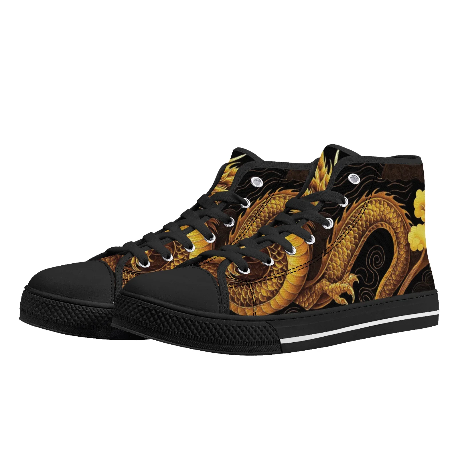 

Customized Chinese dragon pattern vulcanized shoes classic high-top canvas shoes casual sports shoes denim