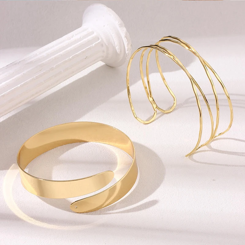 FTCY 8 Pcs Arm Cuff Bracelet for Women Gold Color Adjustable Layered Coil Swirl Armlet Bangles Jewelry Set for OutSide