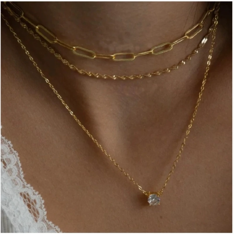 Новинка 2023 года, трехслойное ожерелье с блестящими бриллиантами и цирконием, комплект для женщин, модная ретро-цепочка на ключицы, аксессуары