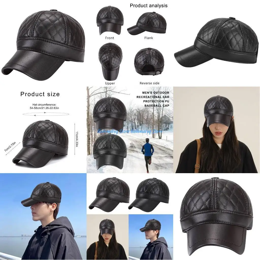 

573B Adjustable PU Leather Sports Hat with Ear Protections for Outdoor Sport Activity