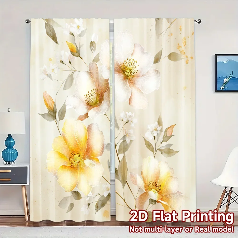 Gorgeous Yellow Floral Watercolor Curtain Pair 2pcs Botanical Drapes for Living Room Bedroom Window Decor Home