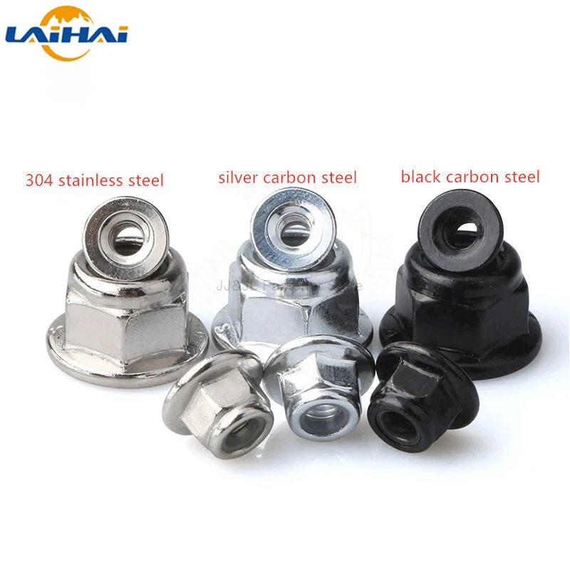 2/5/10pc M3 M4 M5 M6 M8 M10 M12 Black Carbon 304 A2 Stainless Steel Hex Flange Nylon Insert Lock Nut Self-locking Nylock Locknut