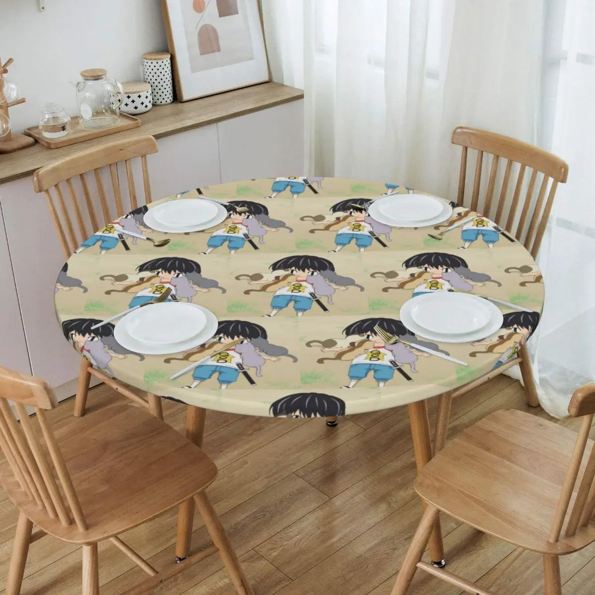 Cute Anime Kotaro Lives Alone Waterproof Round Tablecloth Oilproof Table Cloth for Kitchen Events Dining Table Cover