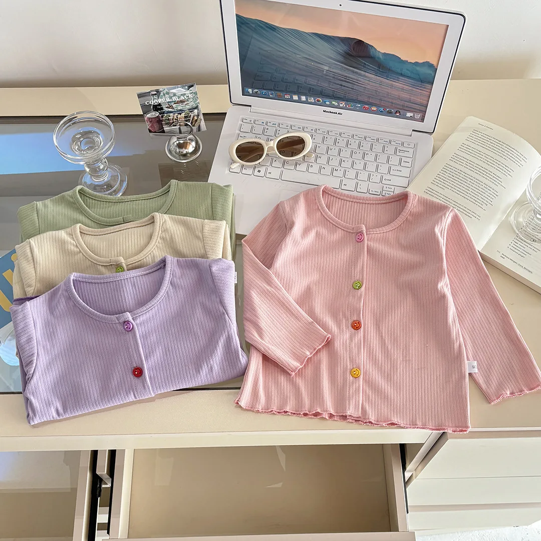 Baby's Autumn Clothes Girls' Pink Purple Sweet Jacket Knitted Sweater Children's Cute Winter Base Shirt Top Outdoor Outerwear