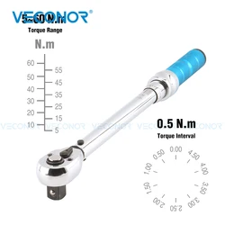 Preset Click Torque Wrench 5-60N.m High Accuracy Quick Release Reversible Head for Motorbike Car Repair