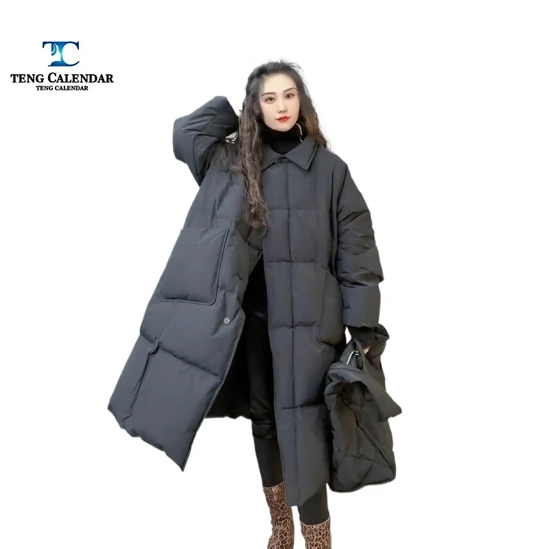 Doudoune longue, veste chaude épaisse en duvet de canard blanc ample surdimensionné artistique rétro, nouveauté pour l'hiver 2025