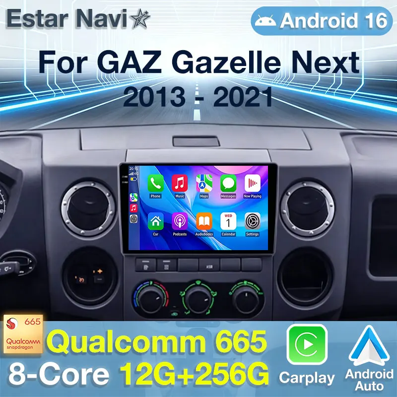 Central Multimídia Automotiva Android 16 para GAZ Gazelle Next 2013-2021 com Carplay, GPS, Rádio e Bluetooth