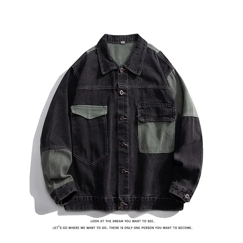 

2025 Men's Denim Jacket Oversize Spliced Color Blocking Spring Autumn Jacket Hip Hop Menswear Japanese Style Male Jeans Jacket