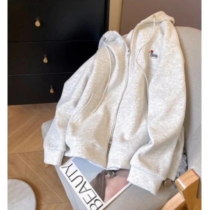 سترة نسائية من Faionable مطرزة رفيعة بسحاب مزدوج سترة كورية جديدة 2025 سترة كسول بغطاء للرأس ملابس خارجية #2