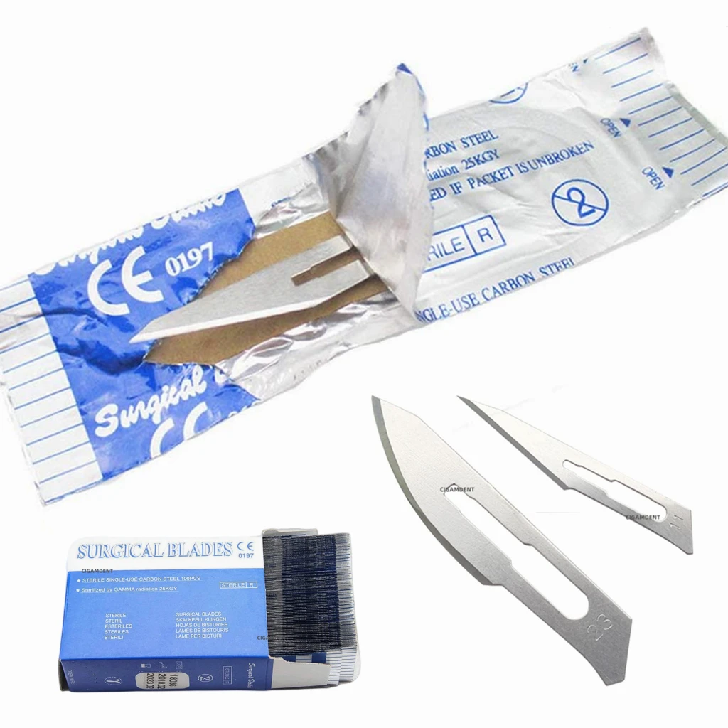 100Pcs Sterile individual package Medical Surgical Blades for Eyebrow,Dental,Dissection,  Grooming, Acne Removal,Laboratory