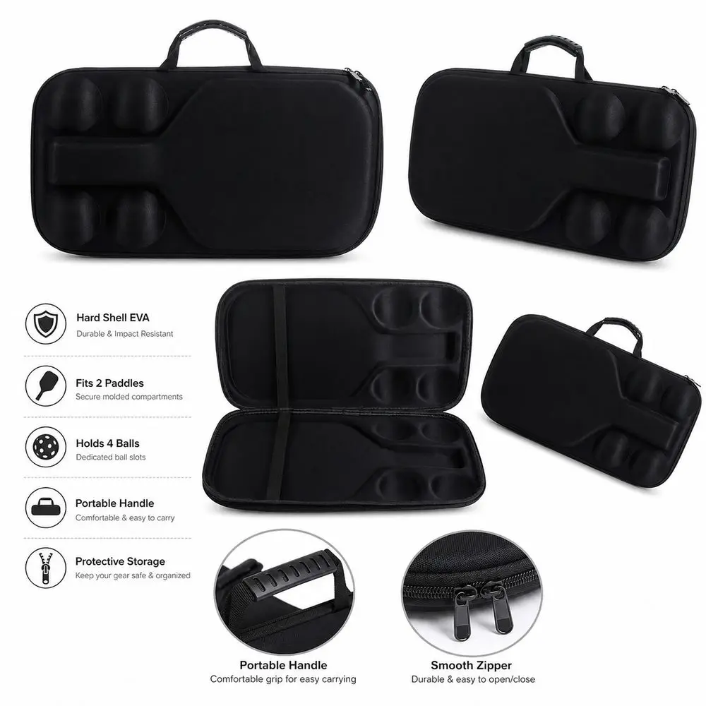 Hard Shell Pickleball Racket Storage Bag Fits 2 Paddles And 4 Balls Waterproof Pickleball Paddle Bag EVA Protective Cover