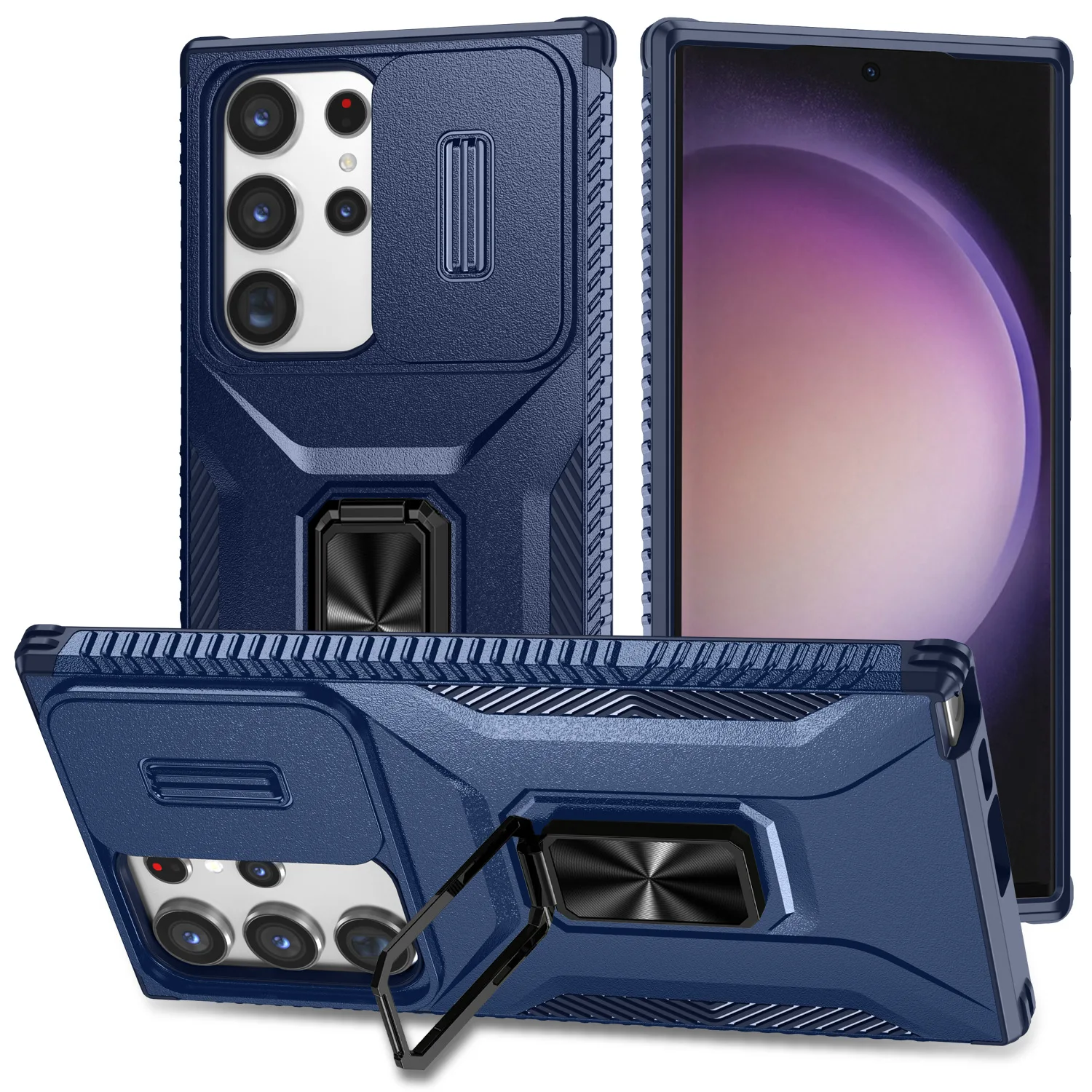 

Shockproof Armor Push Window Case For Samsung Galaxy A26 /A34 /A05 /A05S /A54/ A55 /A56 With Back Holder Cover