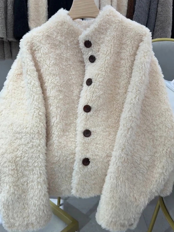 Thiened Jaet de piel de cordero para mujer, cortavientos ligero de lujo, abrigo largo de tubo recto, cálido y Faion