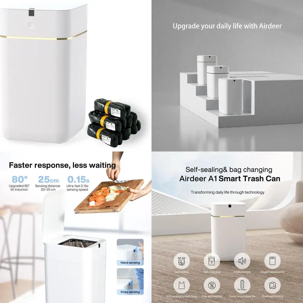 

4 Gallon Motion Sensor Trash Can with Self-Sealing Bags, Touchless Lid, 6 Refill Rings - Smart Waste Bin for Home & Office