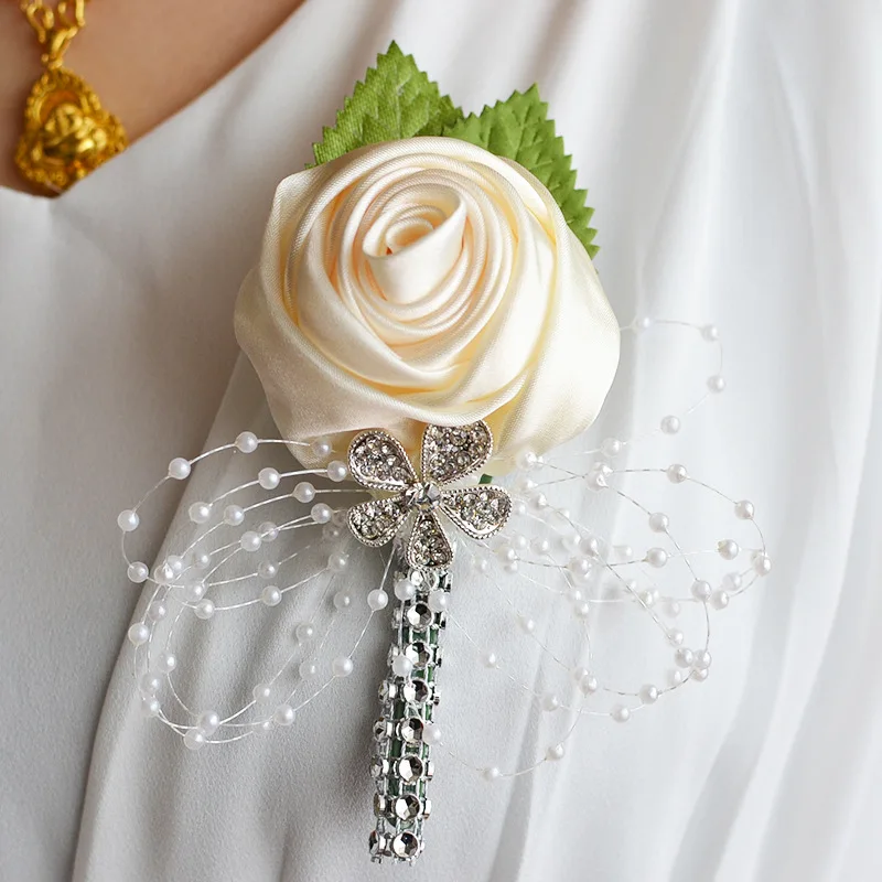 Pearl Sash Paars Rose Bloemen Boutonieres Pols Corsage Bruidsmeisje Wedding Party Deco Huwelijk Accessoires