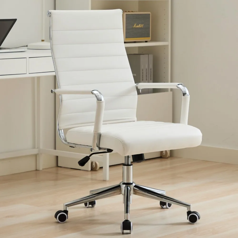 

Executive High-Back Office Chair – Ribbed Leather Swivel Chair with Wheels​