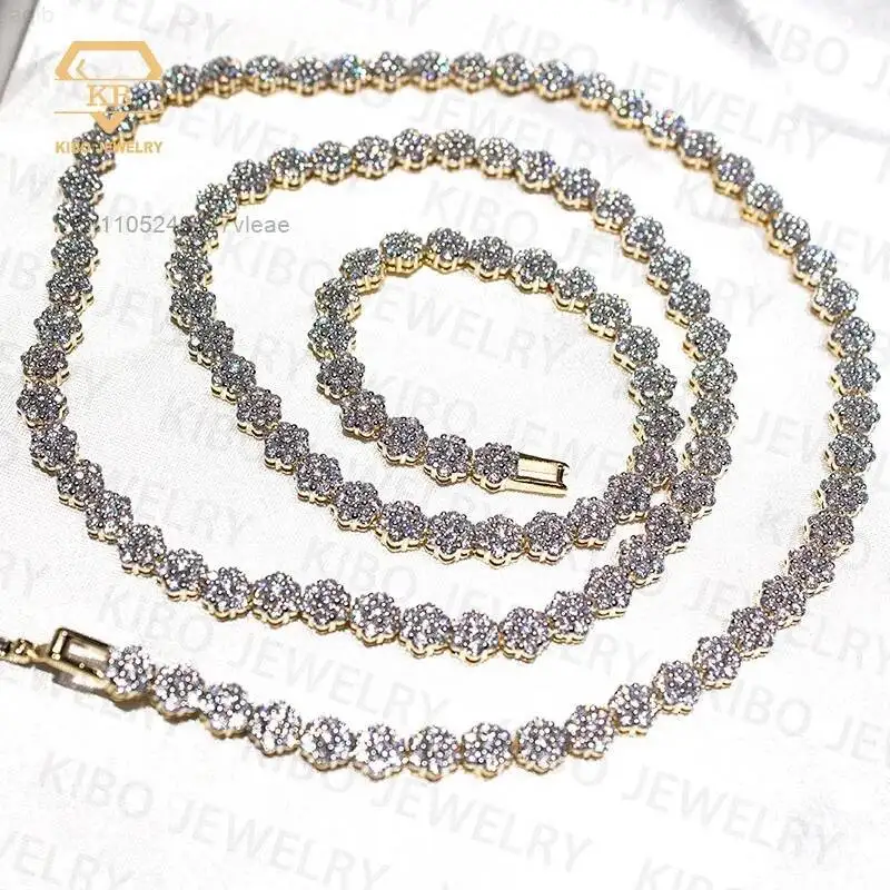 Cluster Tennis Chain Hip Hop Jewelry Iced Out Diamond Real Silver Moissanite Flower Cluster Tennis Link Chains