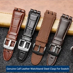 23MM Genuine Calf Leather Watchband Steel Clasp For Swatch IRONY YOS440 449 448 401G Series Watchband Man Rubber