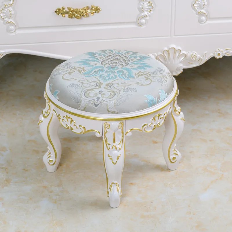 Living Room Shoe Stool Chair Vintage Luxury Round Shoe Ottoman Bedroom Sofa Side Carved Flower Small Chairs Home Furniture