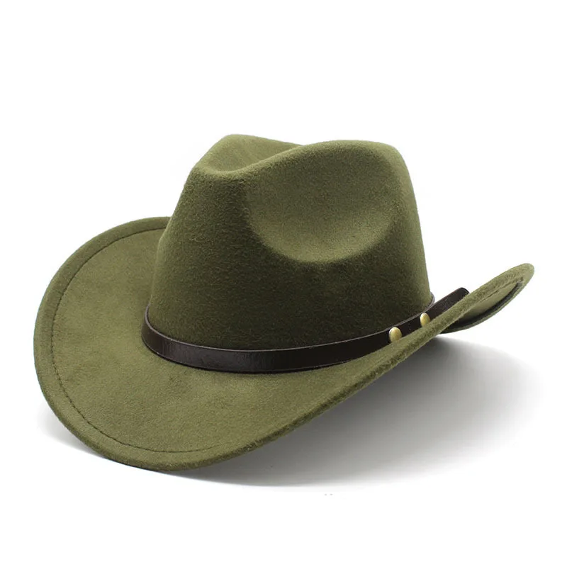 Neue Unisex Vintage Western Cowboy Cowgirl Filzhut mit Punk Gürtel Winter Herbst Panama Nachahmung Wolle Jazz Cap – Detail 6
