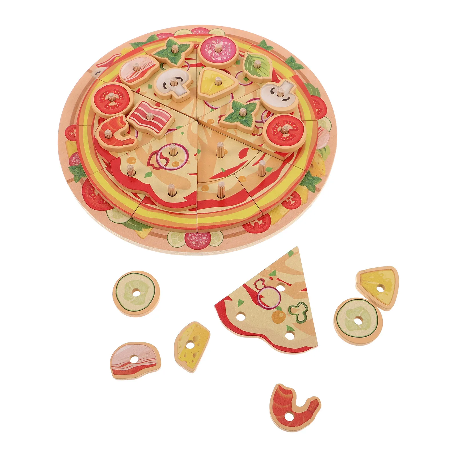 

Wooden Pizza Play Set Realistic Pretend Food Kitchen Preschool Imaginative Play Kid Cooking Set Family Bonding Gift