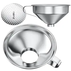 2 Size Stainless Steel Canning Funnel for Wide Mouth and Regular Mason Jars Kitchen Use Funnels with Strainer for Filling Bottle
