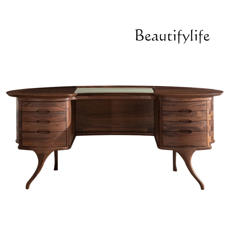 Nordic Light Luxury Black Walnut Solid Wood Desk American Retro Domestic Designer Model Writing Desk