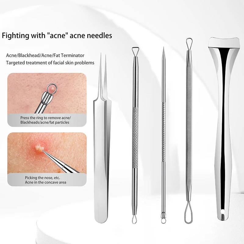ملعقة الرؤوس السوداء مزيل الرؤوس السوداء الملقط بثرة بوبر أداة حب الشباب إبرة إزالة علاج Comedone منظف للوجه الجلد